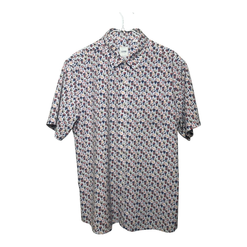 Rowm Men's Short Sleeve Button Down Shirt Cocktail Print Multicolor Size L